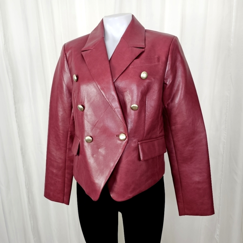 Bagatelle NYC Faux Leather Maroon Burgundy Double Breasted Jacket Medium